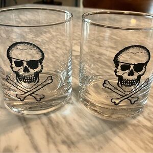 Pottery Barn Skull and Crossbones Double Old-Fashioned Glass Set
